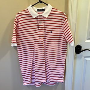 Red and white striped polo mens shirt large